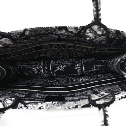 Christian Dior Canvas Embroidered Medium Plan De Paris Book Tote Black White 5 of 10
