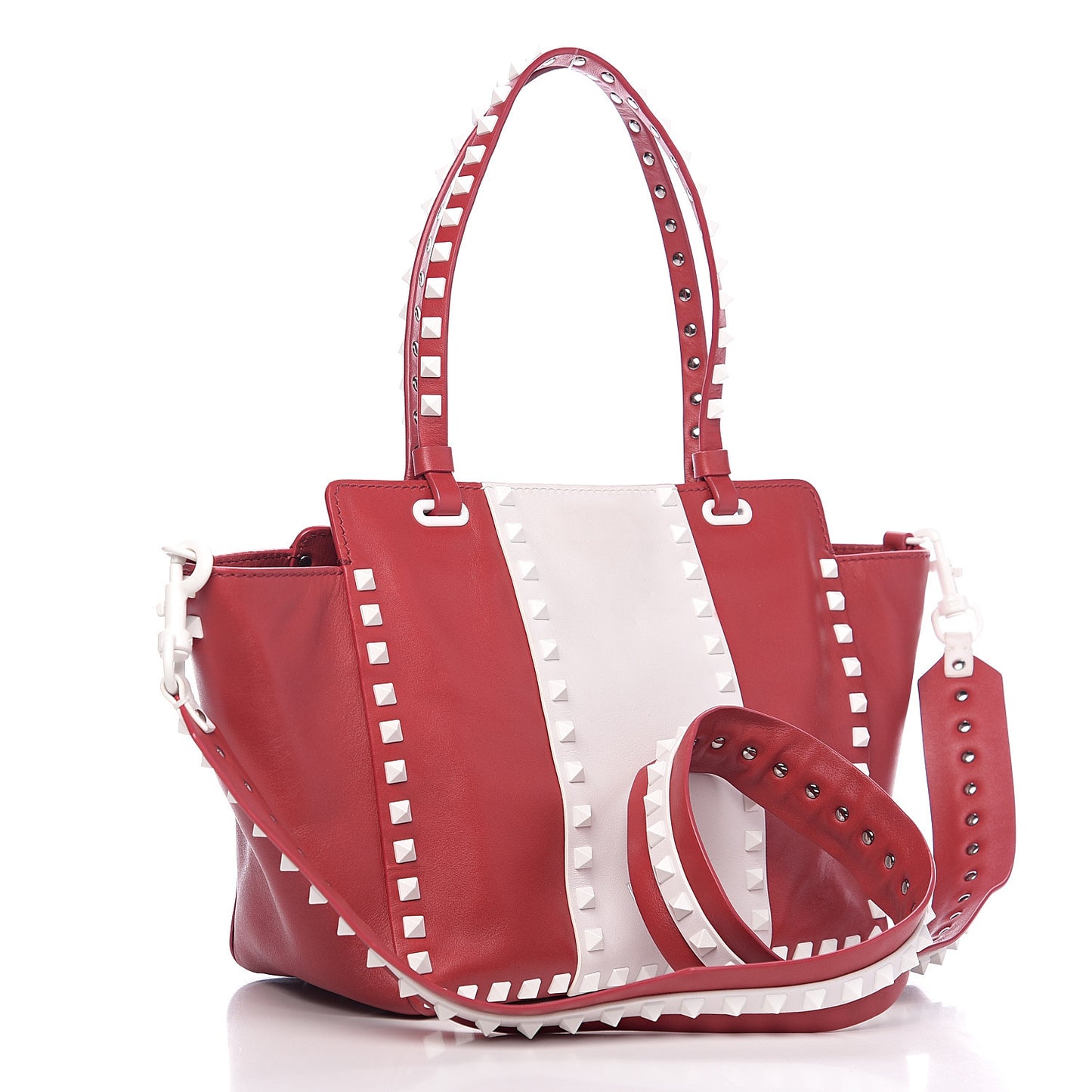 Vitello Colorblock Free Rockstud Tote Rosso Valentino White