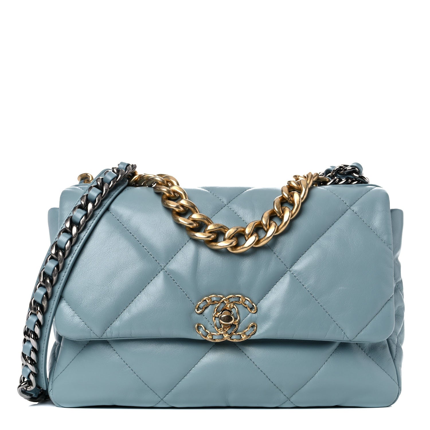 Chanel Lambskin Quilted Large Chanel 19 Flap Light Blue 1 of 11
