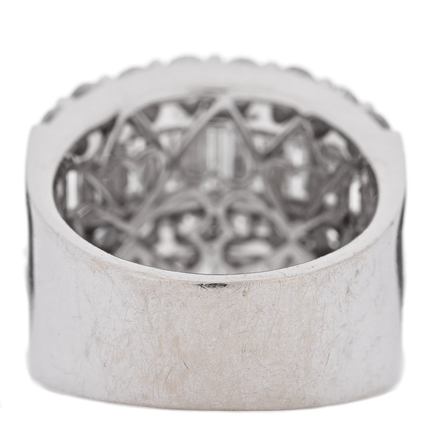 18K White Gold Diamond 4.12ctw Round Baguette Cut Five Row Band Ring 53 6.5