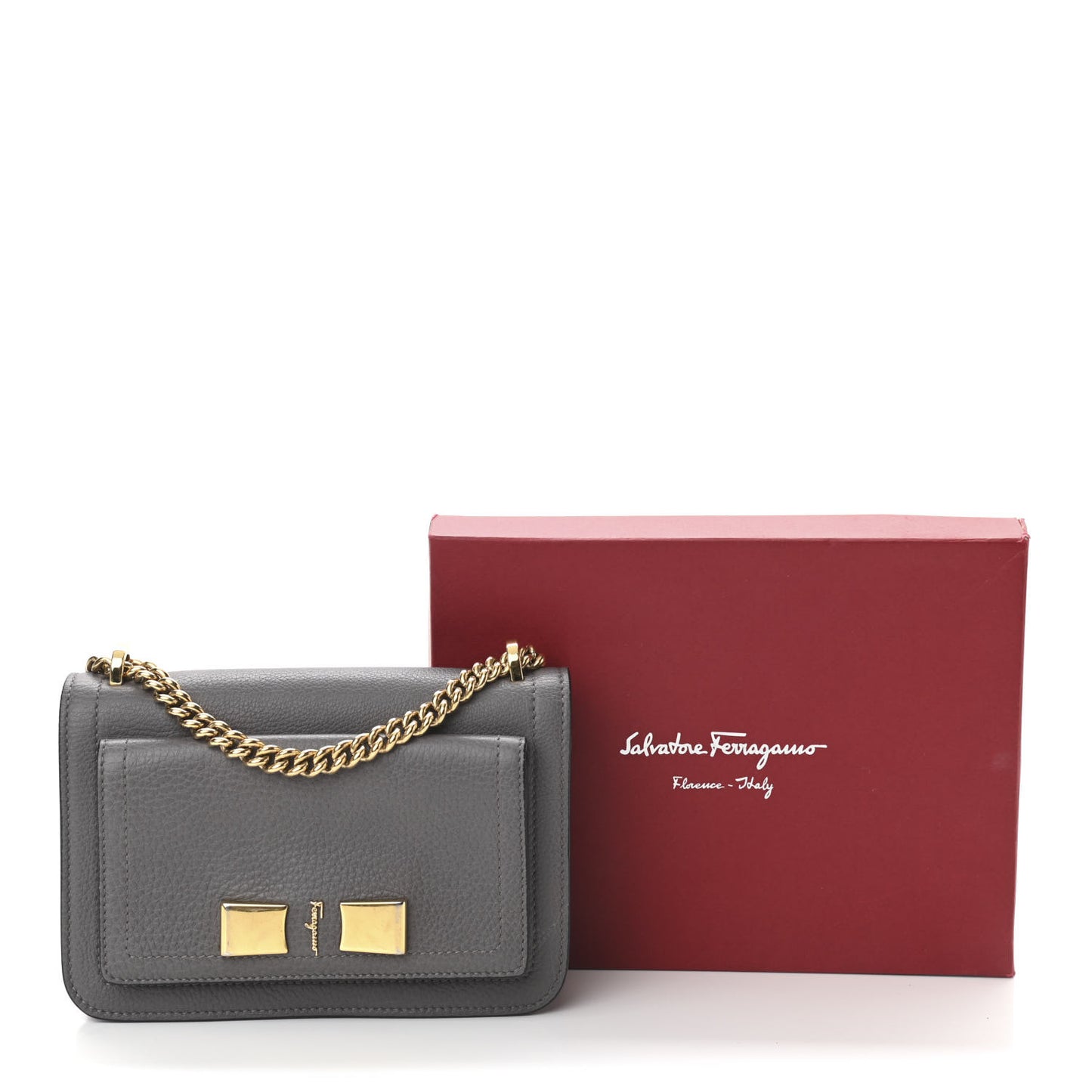 Pebbled Calfskin Ginevra Chain Bag Grey