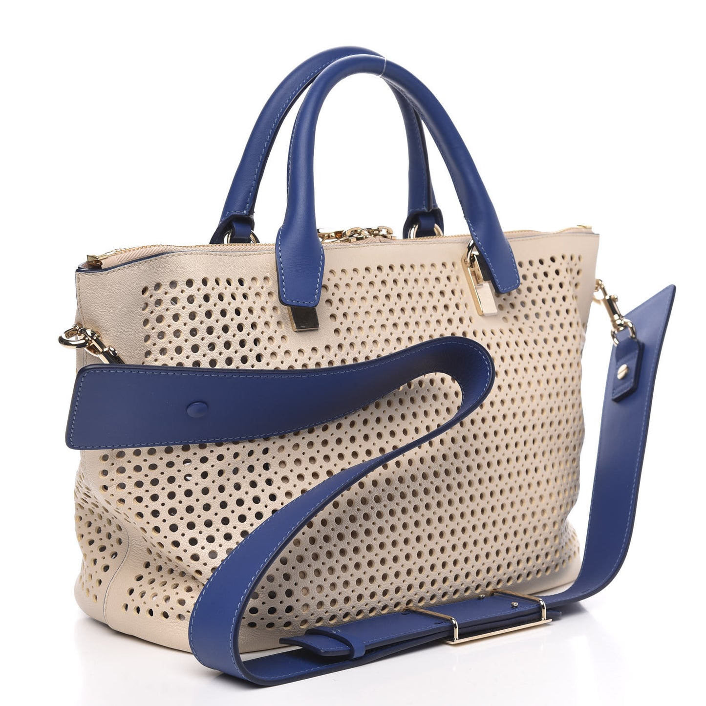 Calfskin Sheepskin Perforated Medium Baylee Tote Husky White