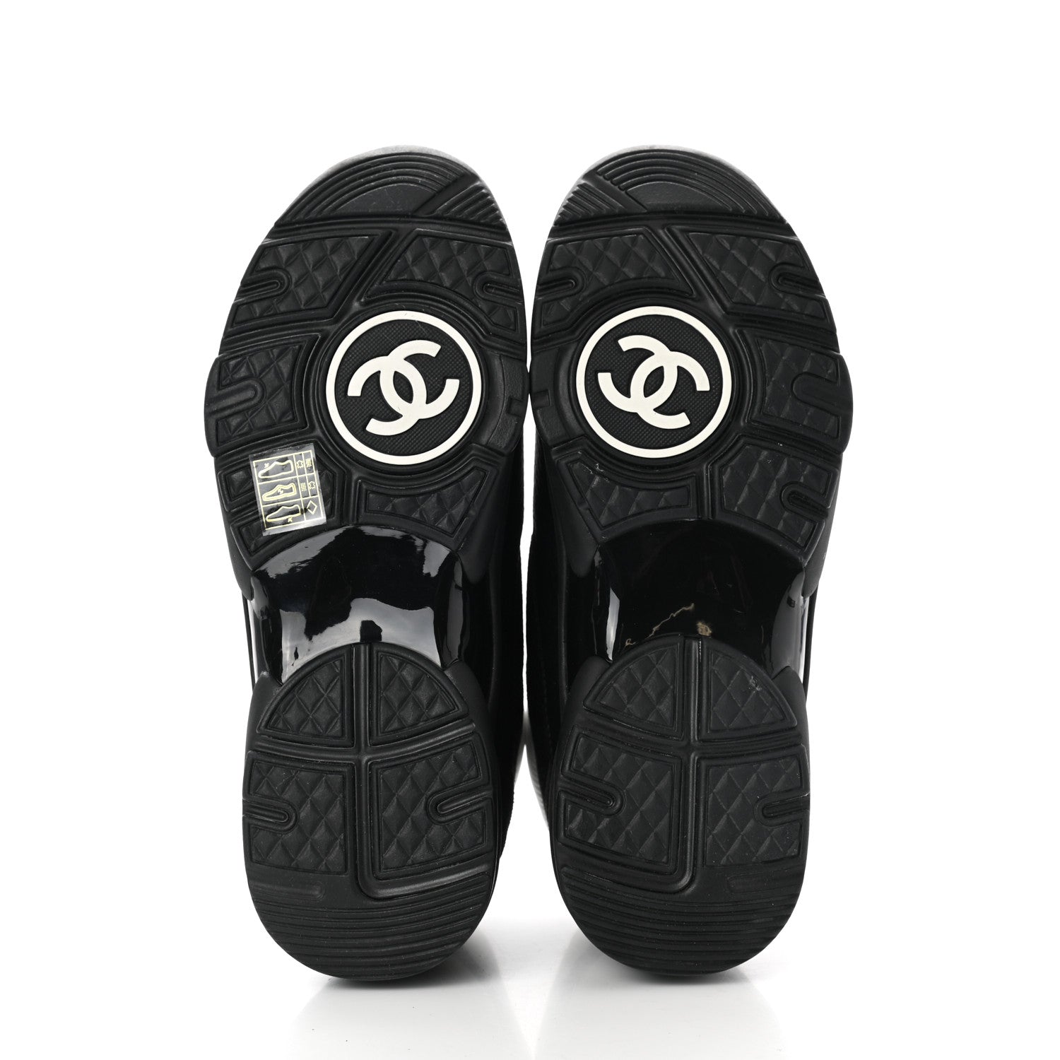 Chanel Mesh Suede Grained Calfskin Womens CC Sneakers 37 Black White 5 of 9