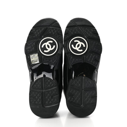Chanel Mesh Suede Grained Calfskin Womens CC Sneakers 37 Black White 5 of 9