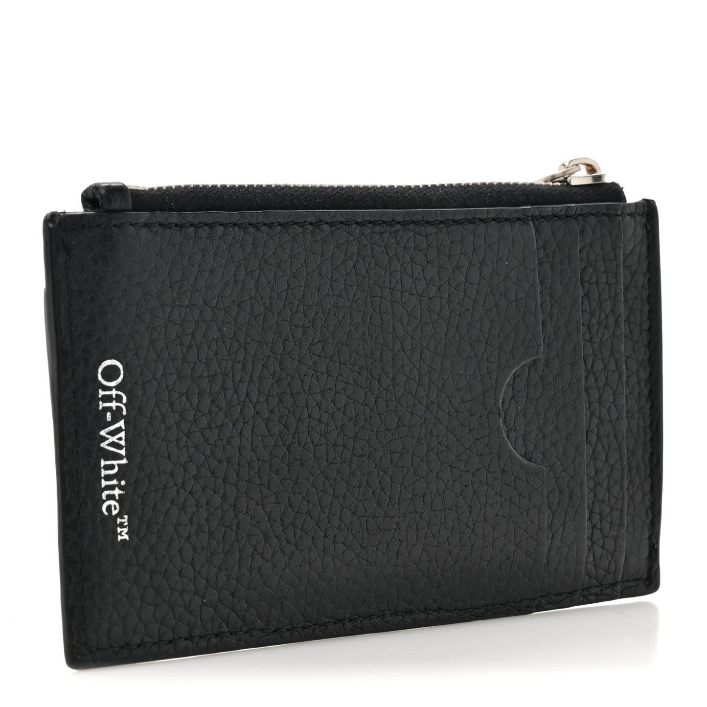 Calfskin Diag-Stripe Zip Card Holder Black