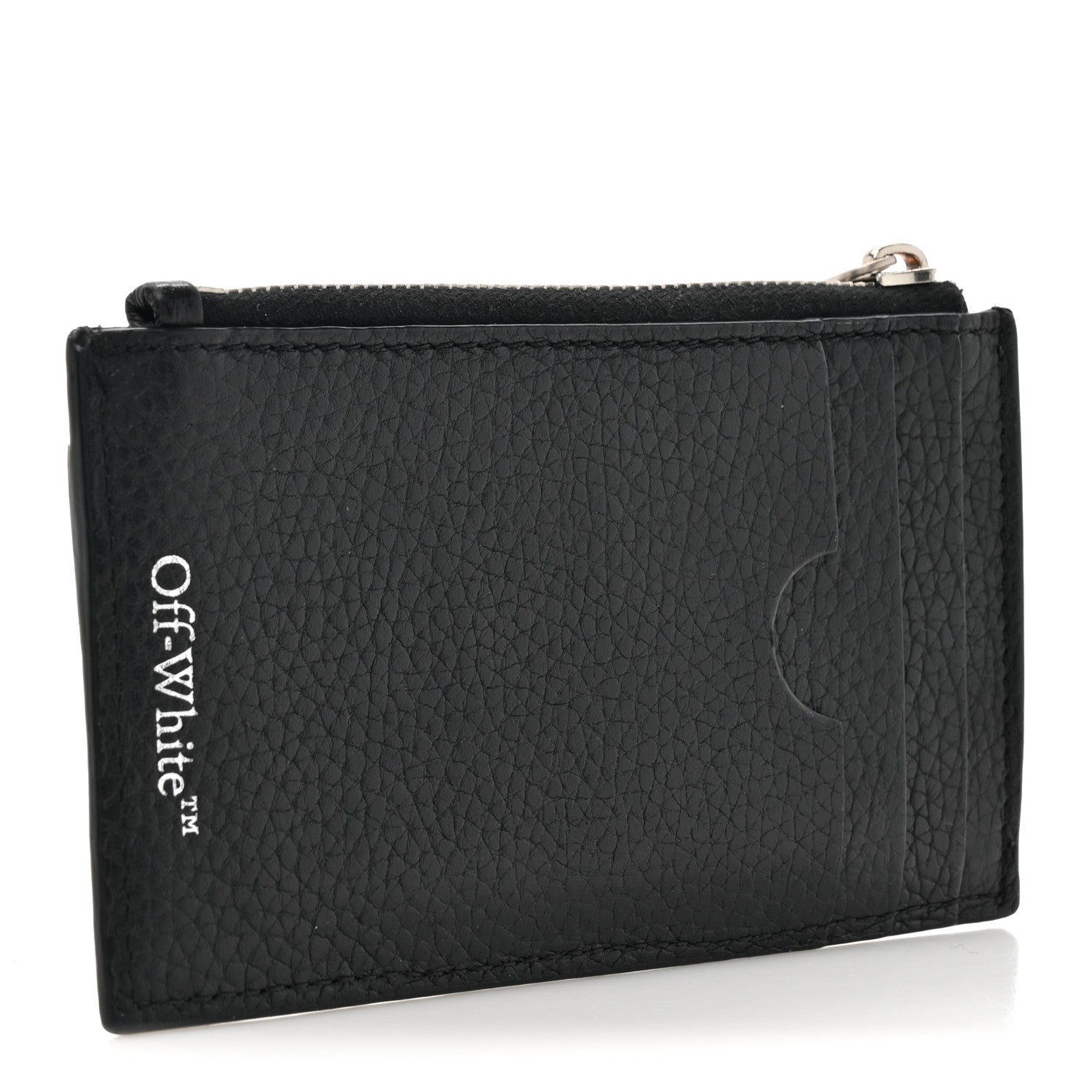 Off-White Calfskin Diag-Stripe Zip Card Holder Black 3 of 9