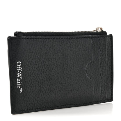 Off-White Calfskin Diag-Stripe Zip Card Holder Black 3 of 9