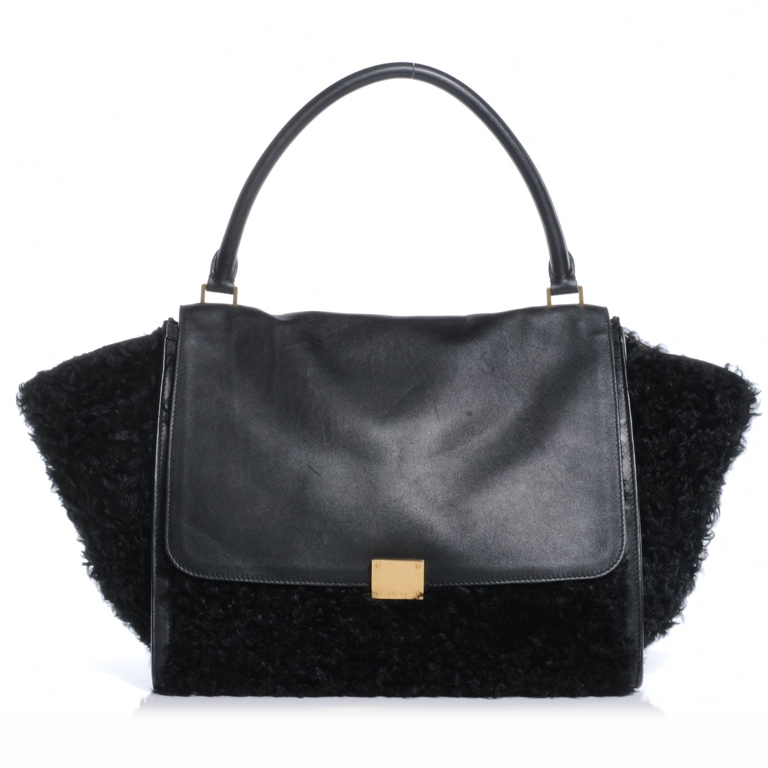 Celine Calfskin and Curly Lamb Small Trapeze Black 1 of 8