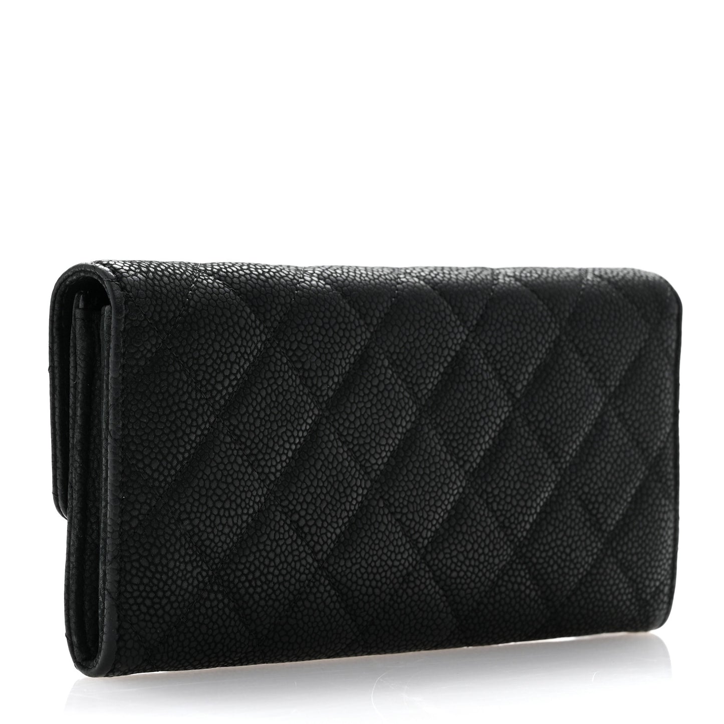 Iridescent Caviar Quilted Large Flap Wallet Black