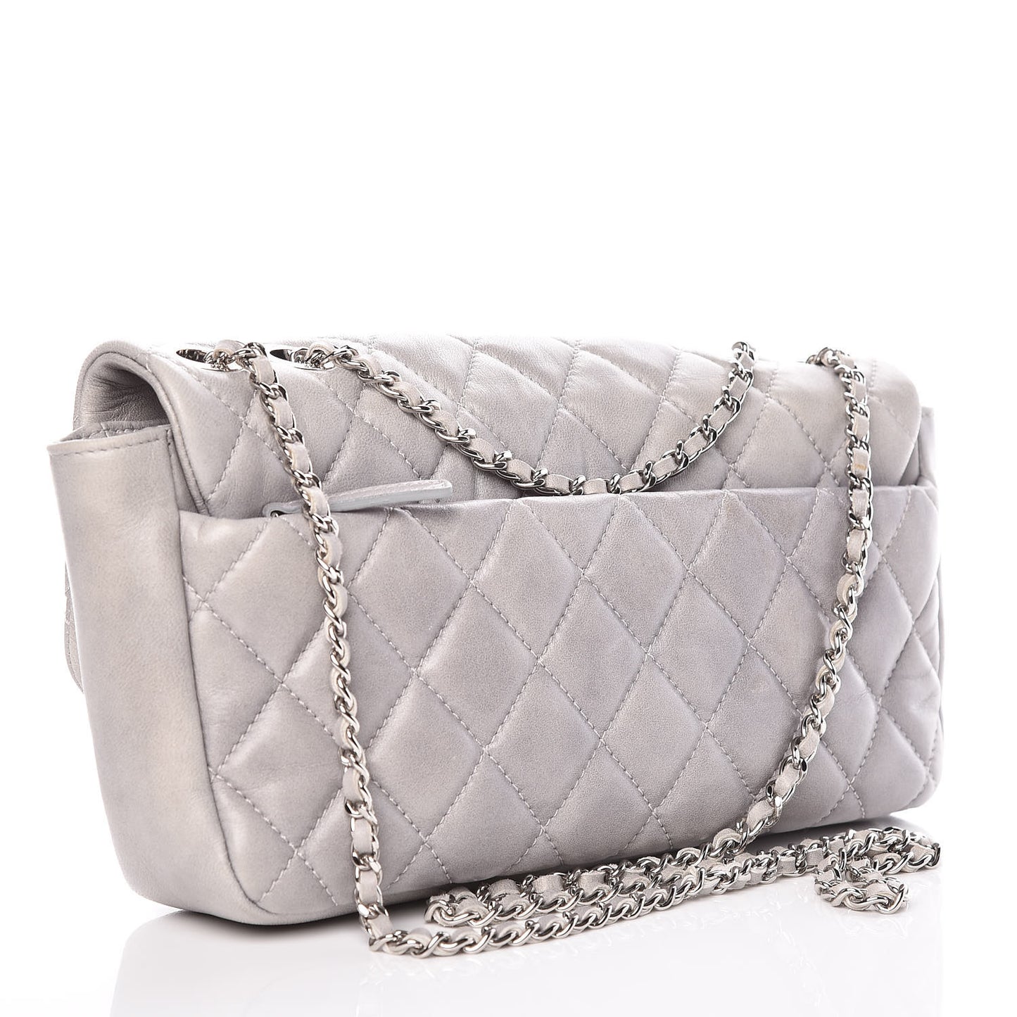 Rubber Quilted Lambskin Medium Coco Rain Flap Grey