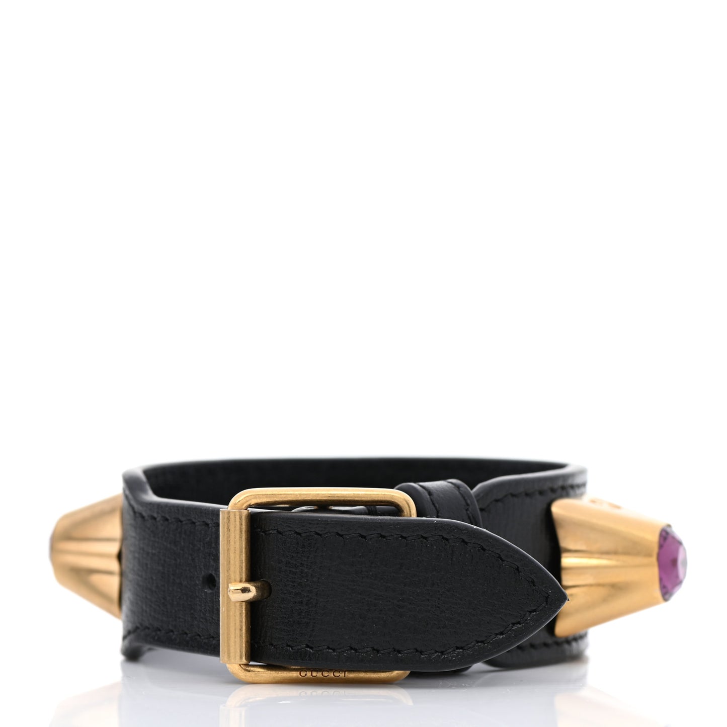 Calfskin Crystal Studded Bracelet Black Gold Purple