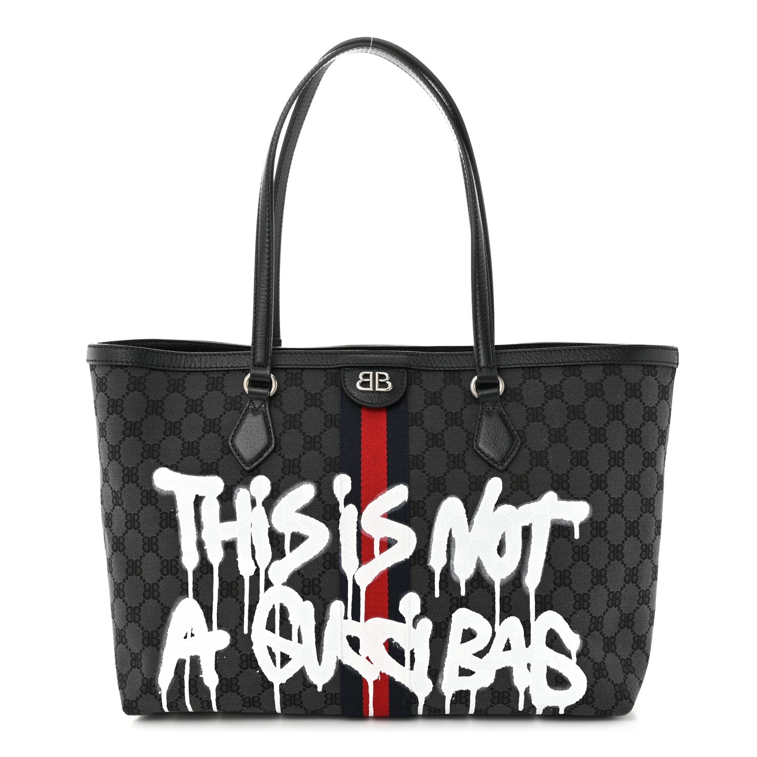 Gucci X BALENCIAGA BB Monogram Web Graffiti Medium Ophidia Shopping Tote Beige New Acero 1 of 10