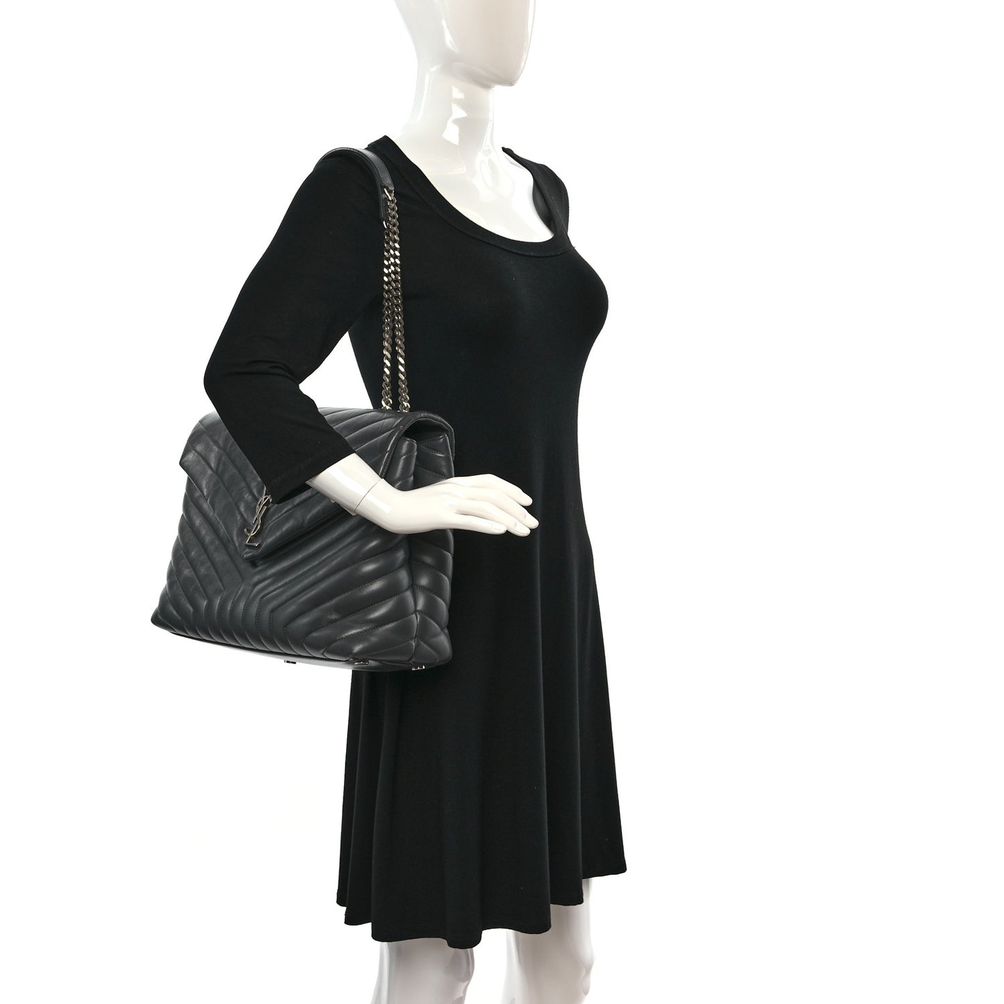 Calfskin Y Quilted Monogram Large Loulou Chain Satchel Asphalt