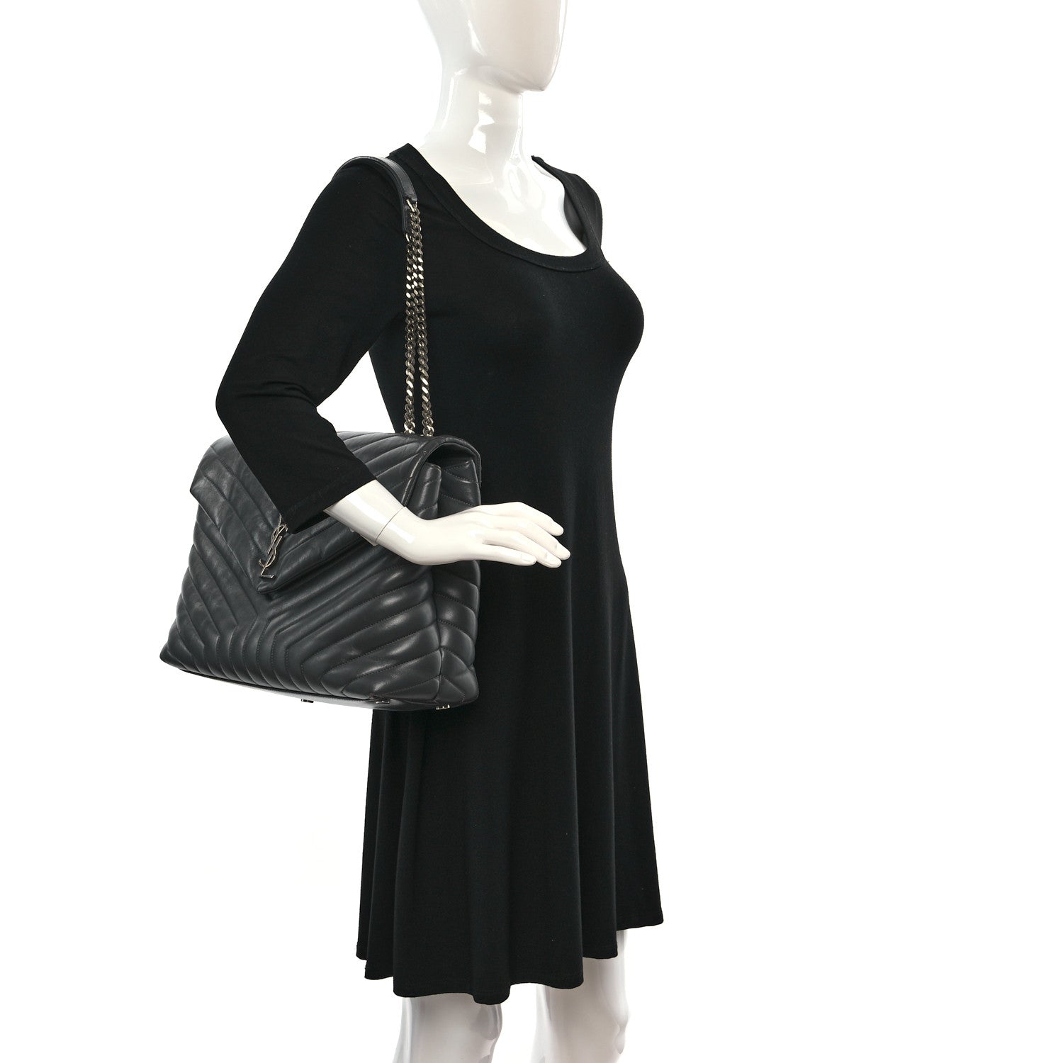Saint Laurent Calfskin Y Quilted Monogram Large Loulou Chain Satchel Asphalt 2 of 10