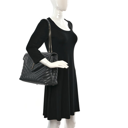 Saint Laurent Calfskin Y Quilted Monogram Large Loulou Chain Satchel Asphalt 2 of 10