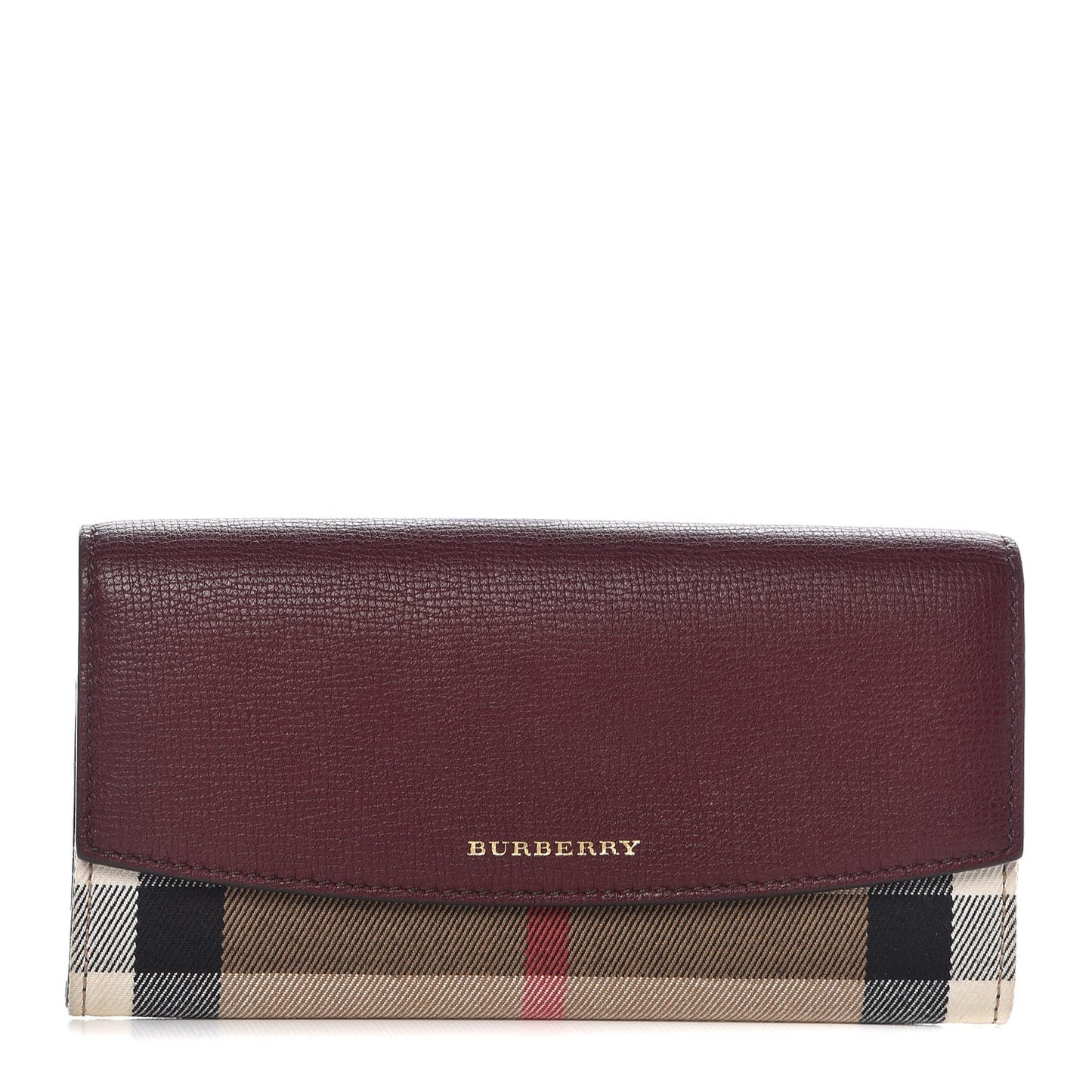 Grainy Calfskin House Check Continental Wallet Mahogany Red