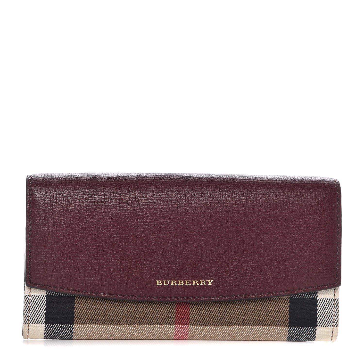 Burberry Grainy Calfskin House Check Continental Wallet Mahogany Red 1 of 6