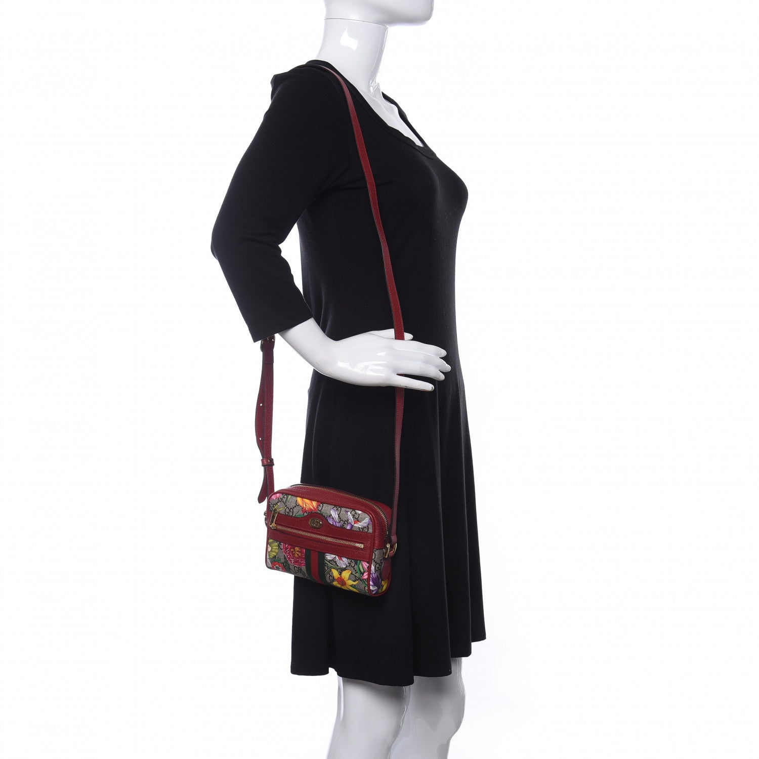 Gucci GG Supreme Monogram Flora Web Mini Ophidia Shoulder Bag Red 4 of 14