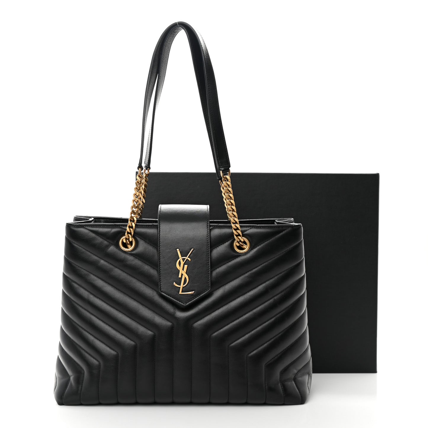 Calfskin Y Quilted Monogram Large Loulou Shopper Black