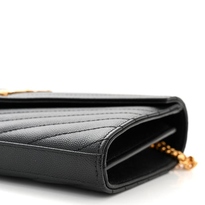 Saint Laurent Grain De Poudre Matelasse Chevron Monogram Chain Wallet Black 10 of 10