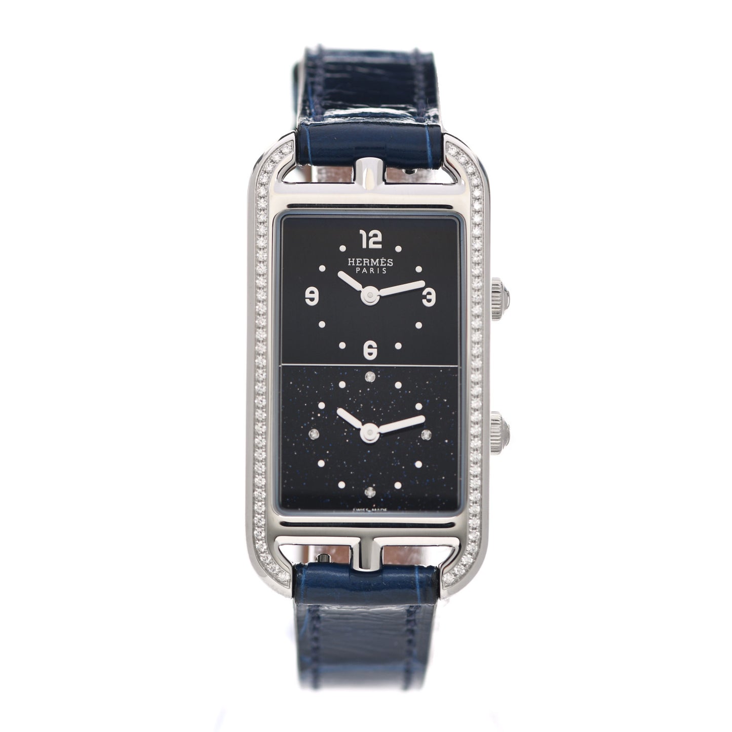 Stainless Steel Alligator Diamond Bezel 22mm Nantucket Dual Time Quartz Watch Bleu Saphir