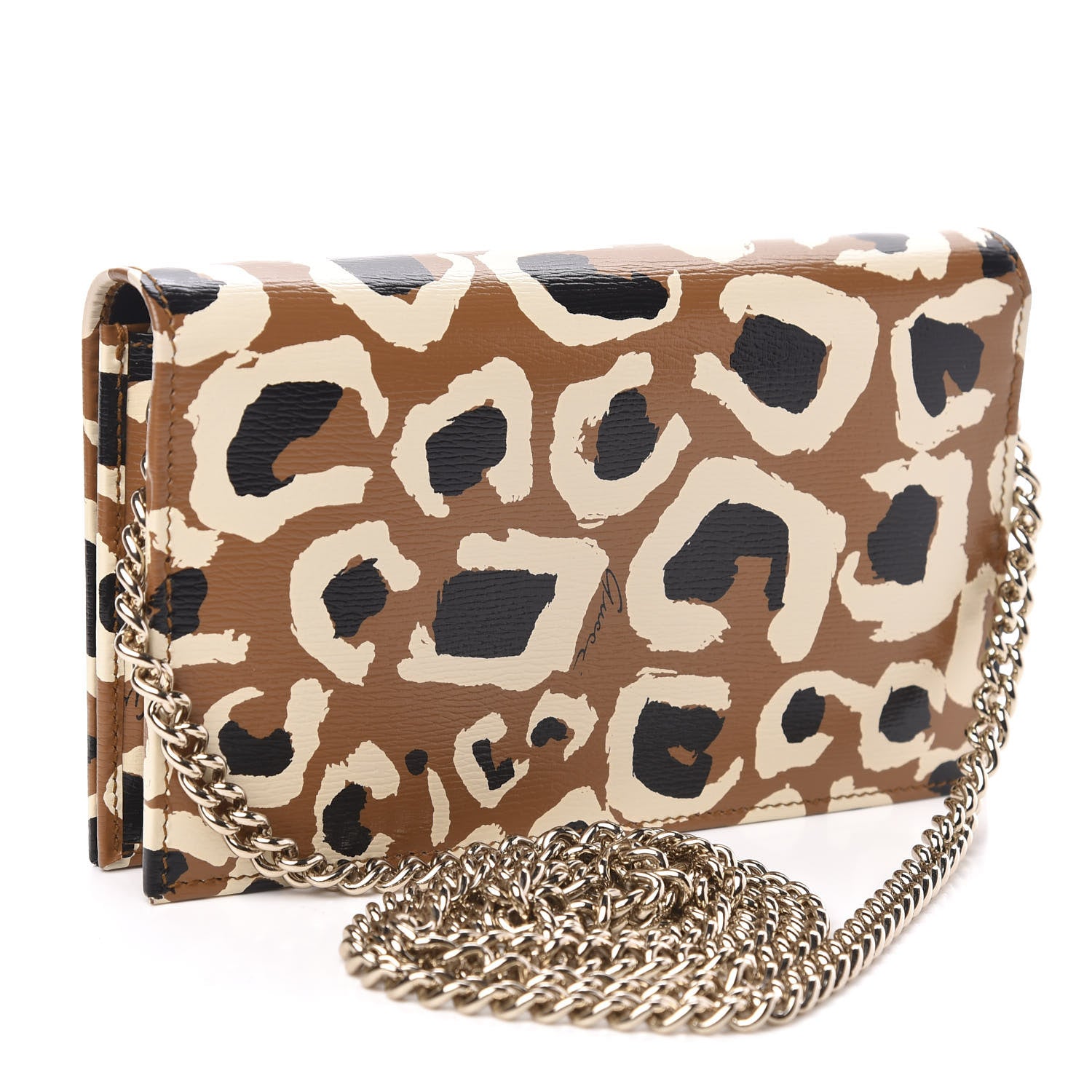 Gucci Patent Leopard Print Betty Chain Wallet Tobacco Black 2 of 9