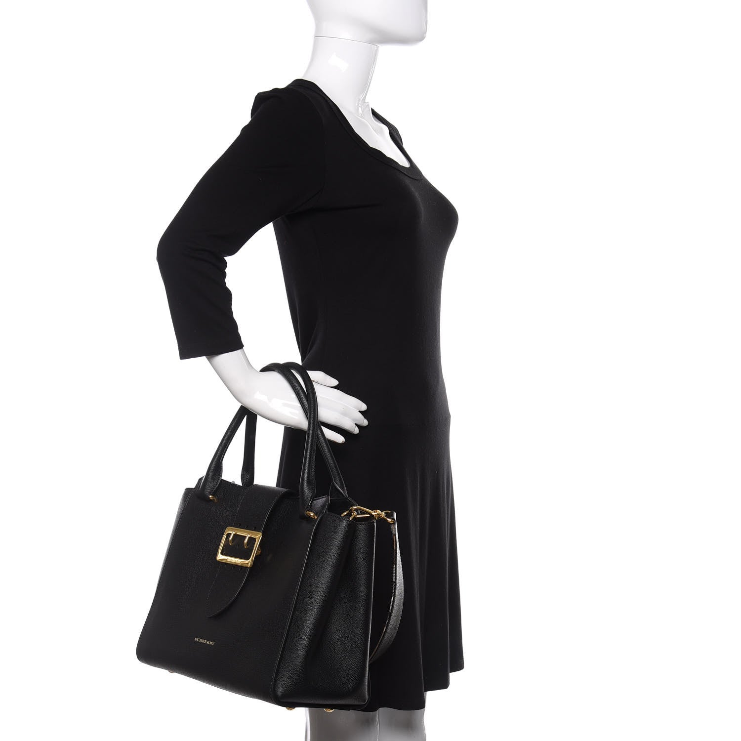 Burberry Soft Grain Calfskin Medium Buckle Tote Black 3 of 10