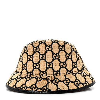 Gucci Raffia Elaphe Interlocking GG Embroidered Fedora Hat M Ivory Black 4 of 11