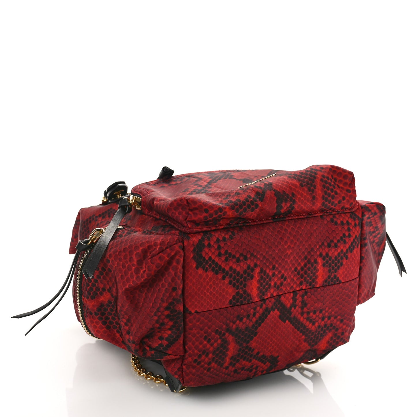 Nylon Python Print Medium Rucksack Backpack Burgundy Red
