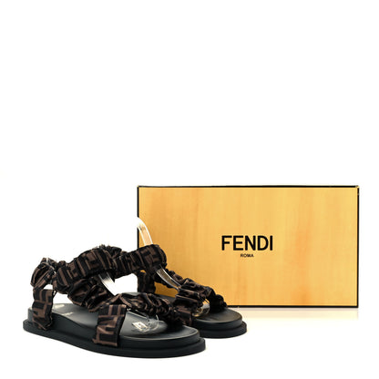 Fendi Satin FF Ruched Sandals 39 Tobacco Black 10 of 10