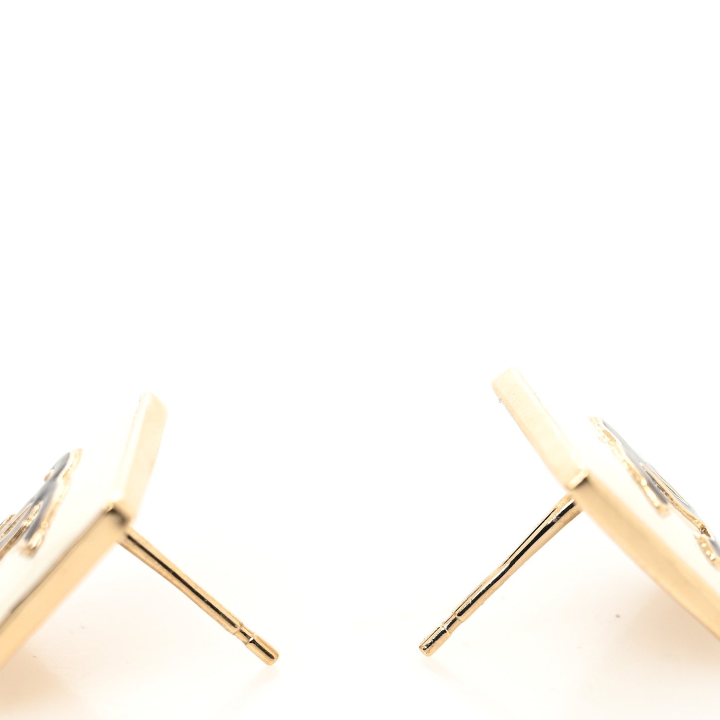 Metal Enamel CC Square Earrings Gold Black White