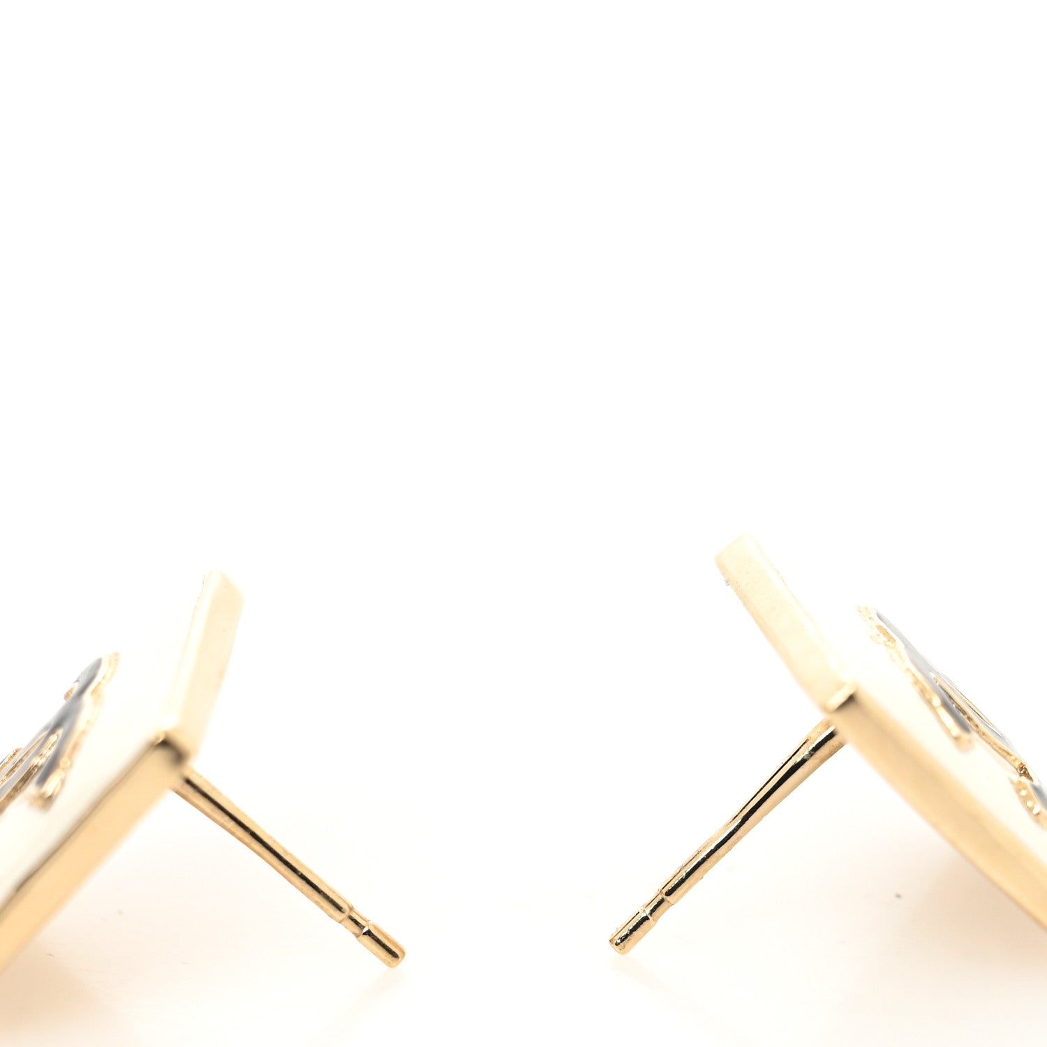Chanel Metal Enamel CC Square Earrings Gold Black White 3 of 4