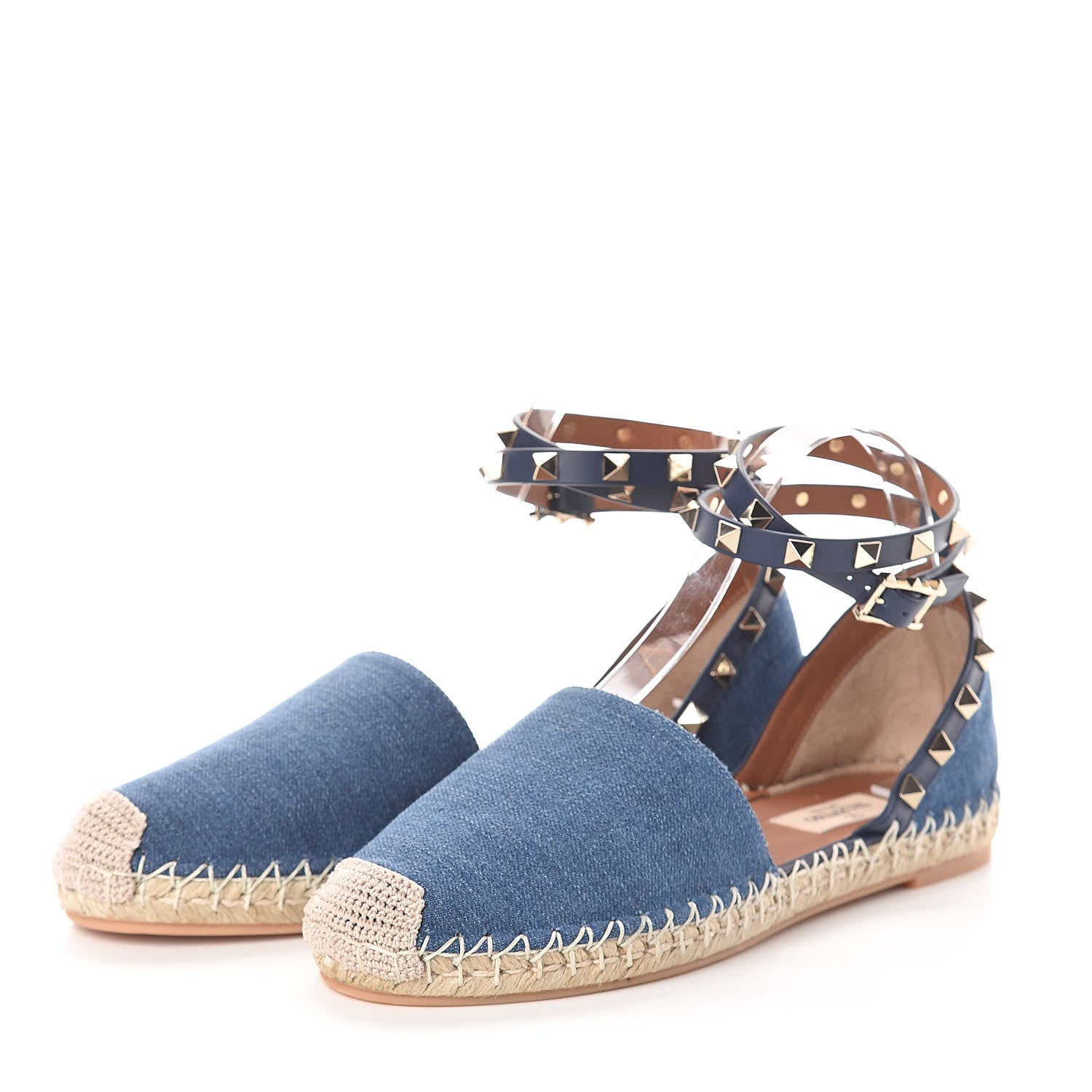 Valentino Garavani Denim Rockstud Ankle Wrap Espadrille 20mm Flats 38 Light Denim 3 of 8
