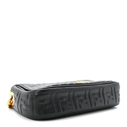 Fendi Nappa Small FF Embossed Midi Chain Baguette Black 4 of 9