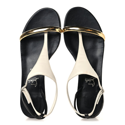 Christian Louboutin Nappa Patent Athinita Flat Sandals 37.5 White Gold Black 2 of 9