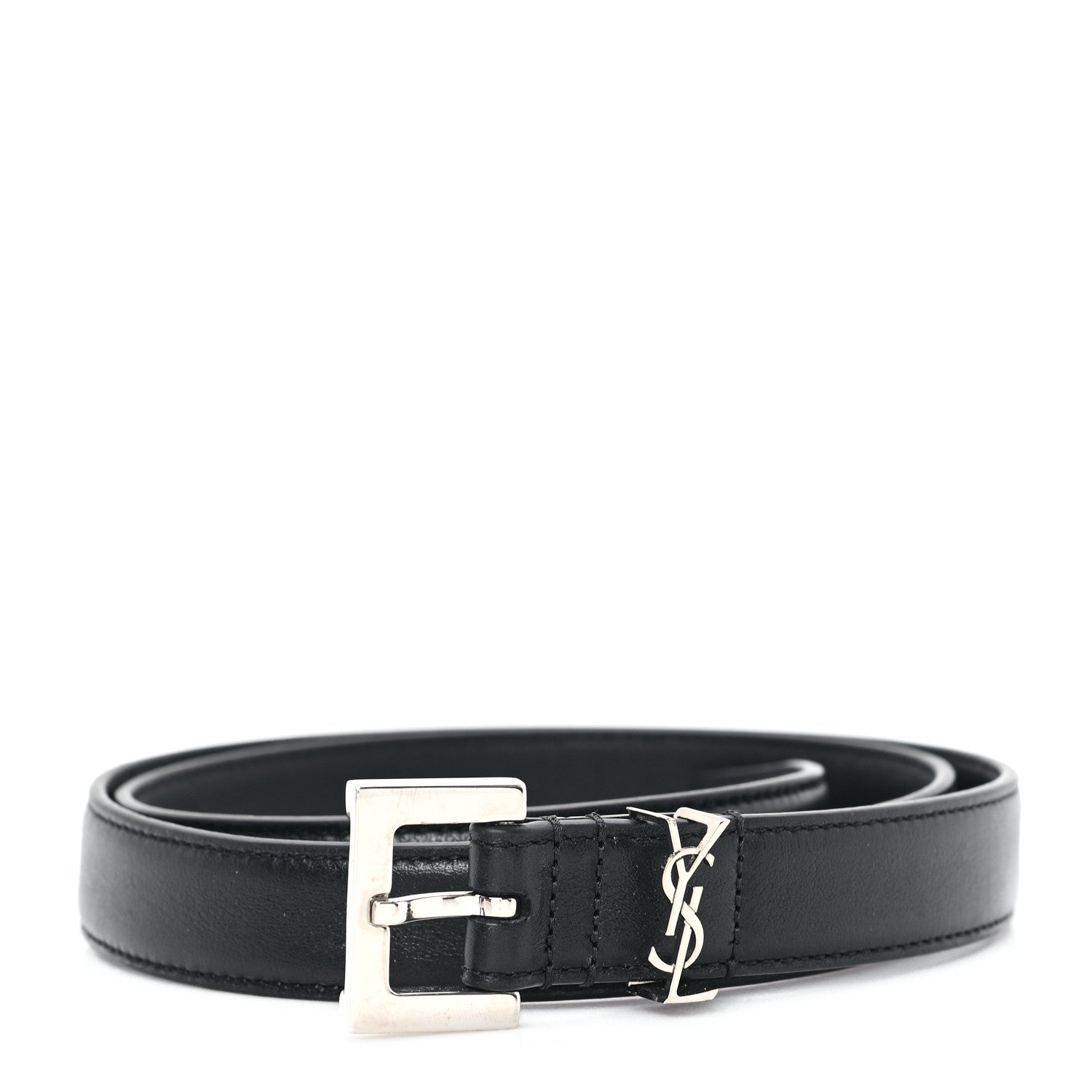 Saint Laurent Calfskin Monogram Narrow Square Buckle Belt 75 30 Black 1 of 5