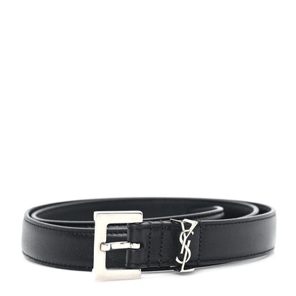 Saint Laurent Calfskin Monogram Narrow Square Buckle Belt 75 30 Black 1 of 5