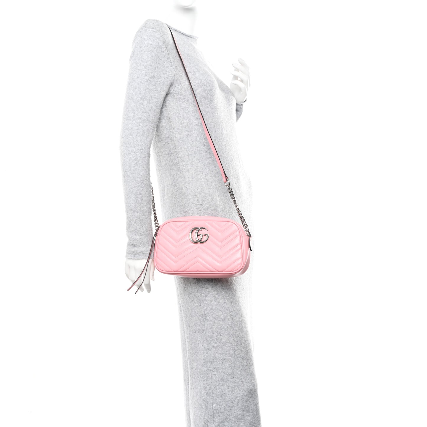 Calfskin Matelasse Small GG Marmont Chain Shoulder Bag Wild Rose
