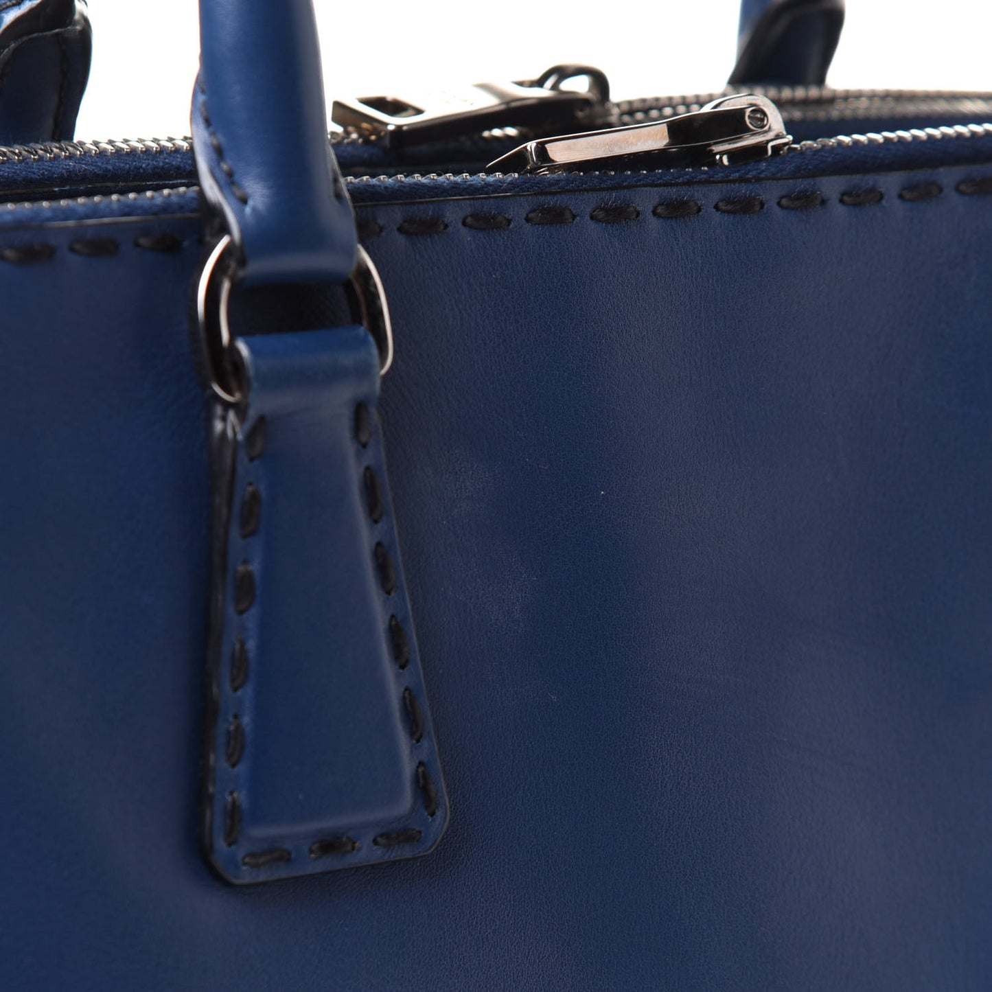City Calf Hand Stitched Small Galleria Double Zip Tote Bluette