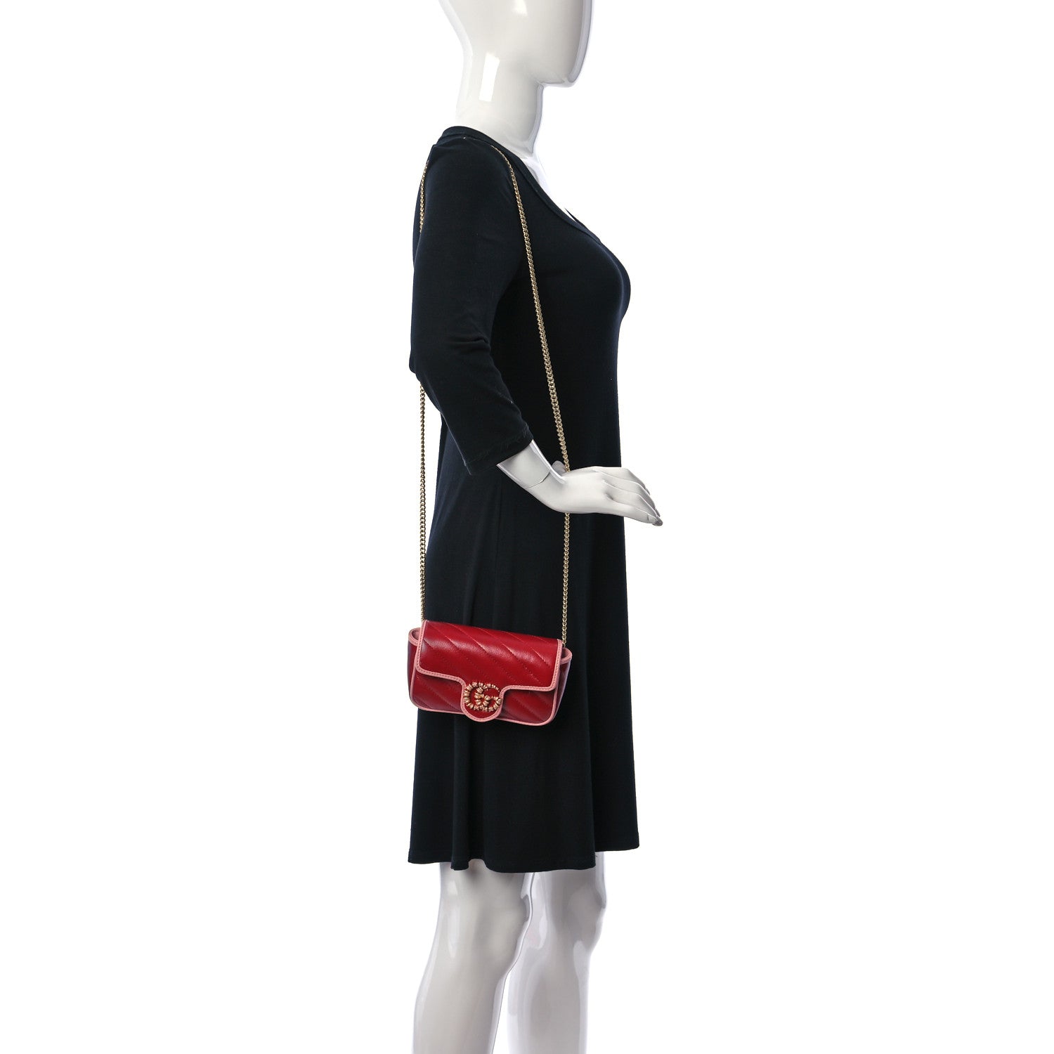 Gucci Azalea Calfskin Enamel Matelasse Diagonal Super Mini Torchon GG Marmont Shoulder Bag New Cherry Red Wild Rose 2 of 10