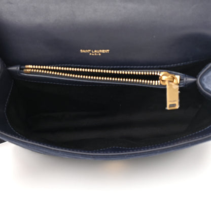 Saint Laurent Cotton Canvas Matelasse Chevron Monogram Medium College Bag Deeply Blue 5 of 14