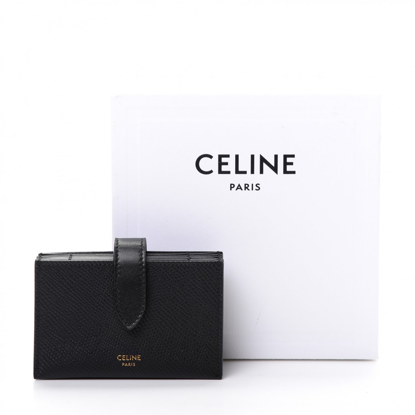 Grained Shiny Calfskin Accordion Card Holder Black