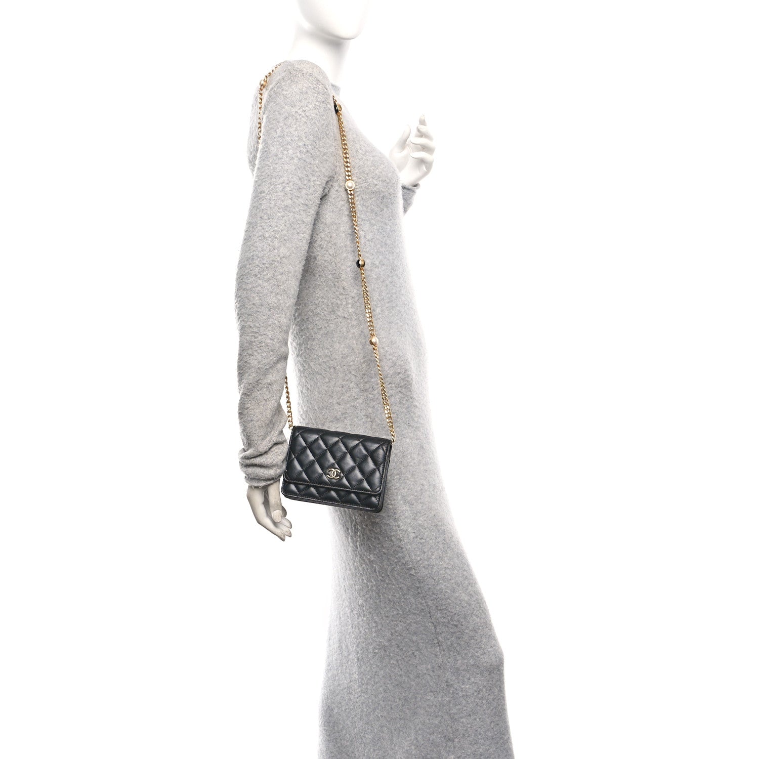 Chanel Lambskin Quilted CC Pearl Enamel Clutch on Chain WOC Black 2 of 11