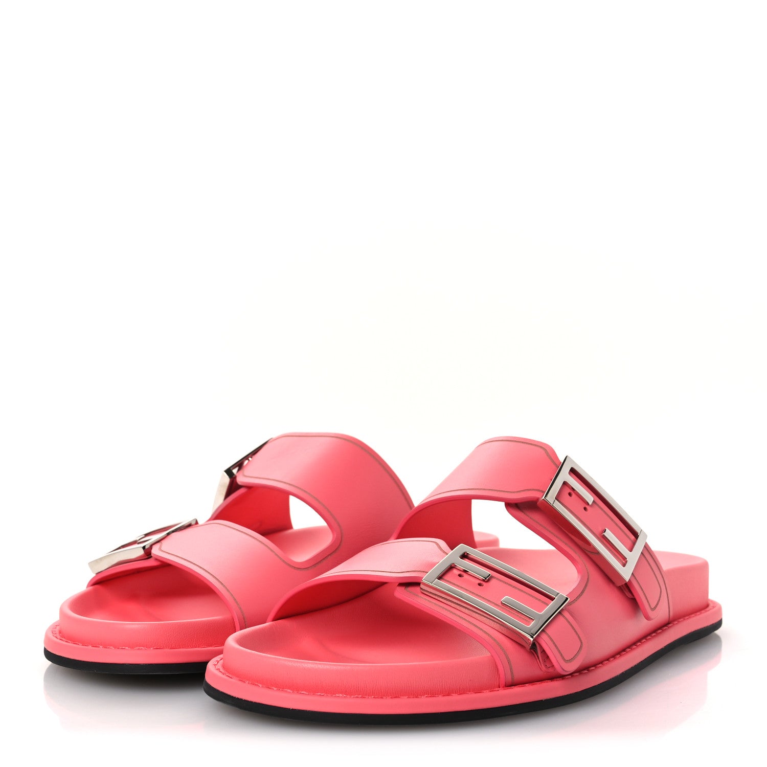 Fendi Vitello Fendi Feel Buckled Slide Sandals 38 Pink Dalia 4 of 11