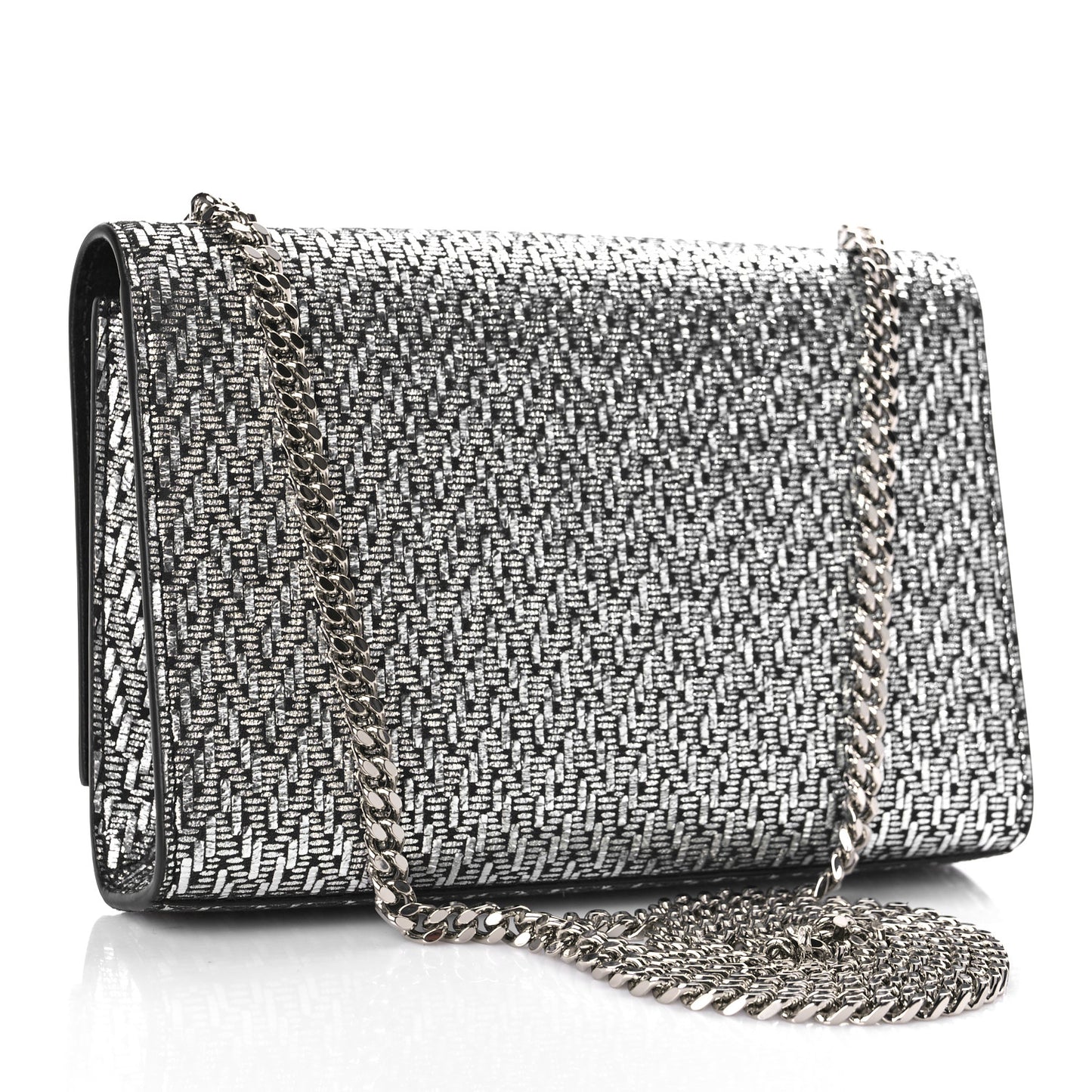 Metallic Calfskin Chevron Small Monogram Kate Satchel Black Argento
