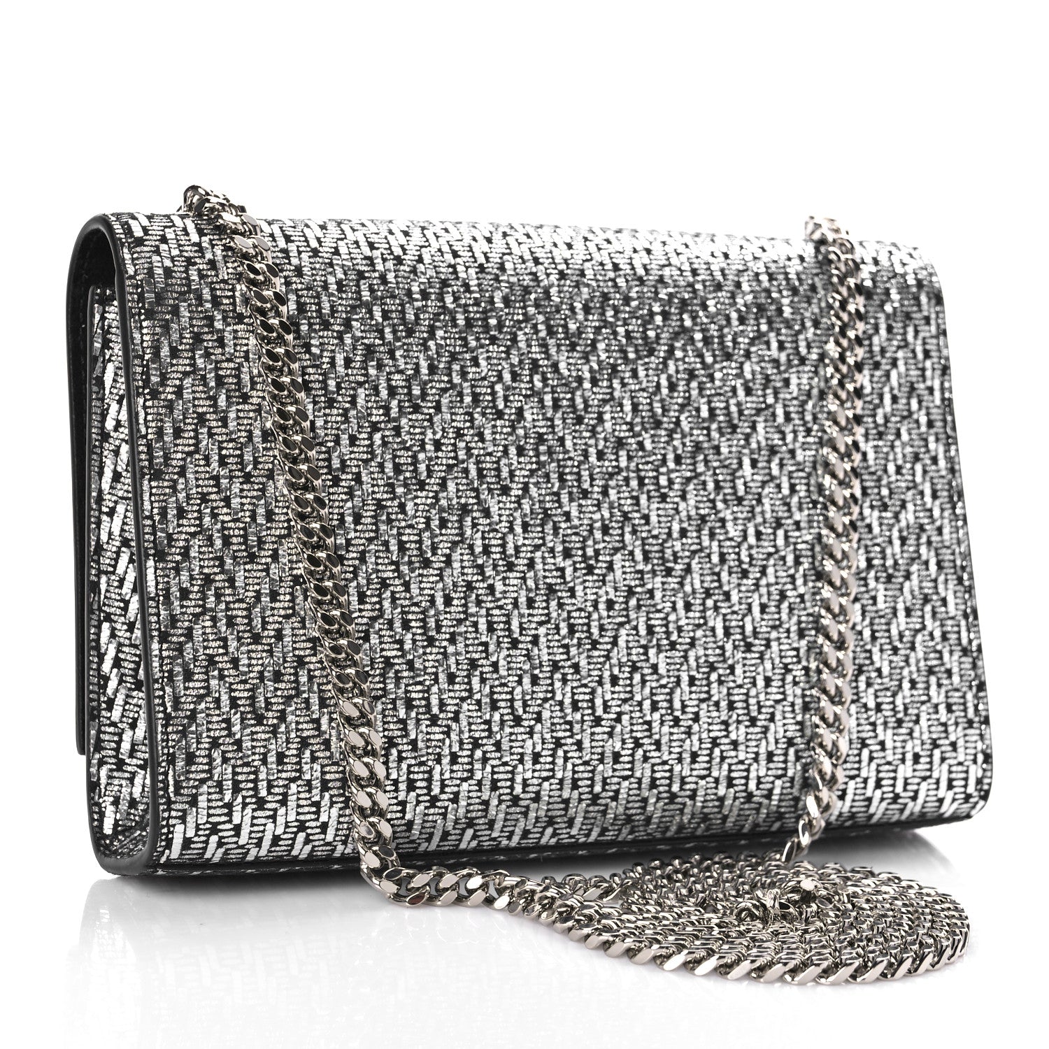 Saint Laurent Metallic Calfskin Chevron Small Monogram Kate Satchel Black Argento 3 of 9