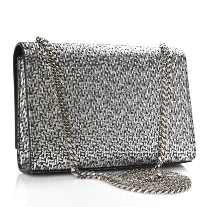 Saint Laurent Metallic Calfskin Chevron Small Monogram Kate Satchel Black Argento 3 of 9