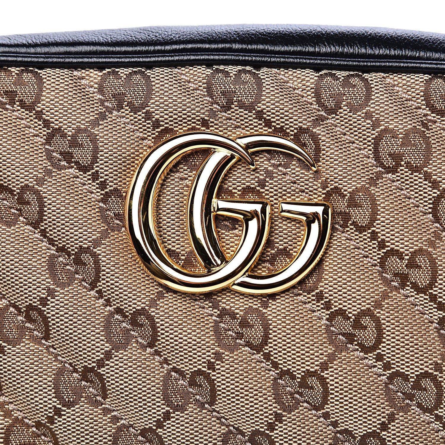 Gucci Monogram Matelasse Diagonal Small GG Marmont Chain Shoulder Bag Beige Black 7 of 10