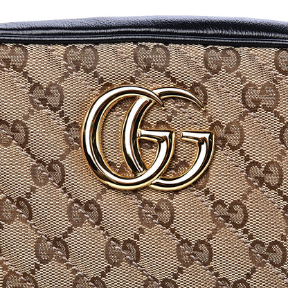 Gucci Monogram Matelasse Diagonal Small GG Marmont Chain Shoulder Bag Beige Black 7 of 10