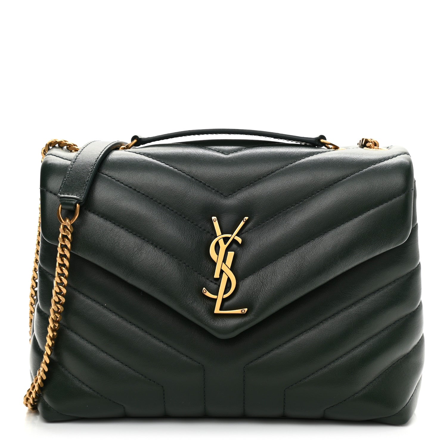 Saint Laurent Calfskin Y Quilted Monogram Small Loulou Chain Satchel Olive 1 of 12